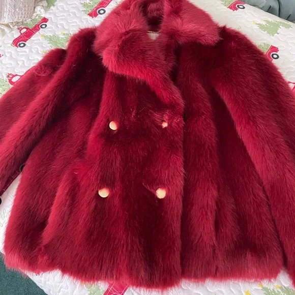 Michael Kors Faux Fur Peacoat With Goldtone Buttons
